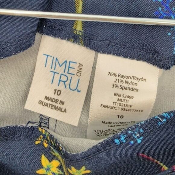 NWT TIME AND TRU Floral Stretch Pants Womens Size 10 Navy Blue High-Rise - Picture 4 of 6